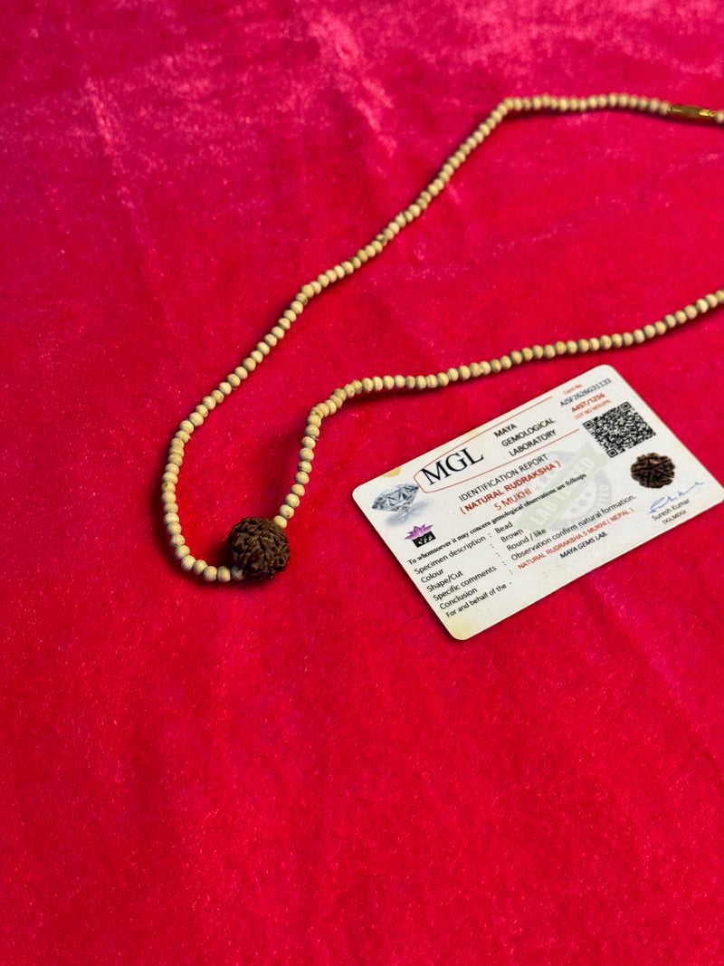 5 Mukhi Rudraksh Tulsi Mala-100% Original/Lab Certified