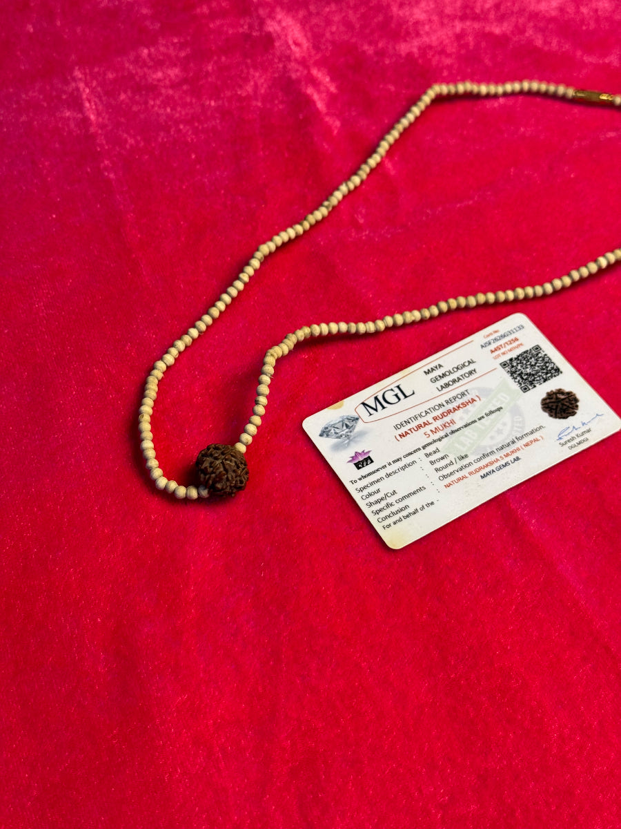 5 Mukhi Rudraksh Tulsi Mala-100% Original/Lab Certified